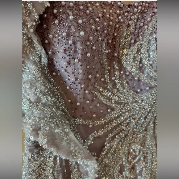 Catwalk Couture Beaded Evening Gown US 4 Prom Dress Pink Silver Formal Luxury - Picture 9 of 13